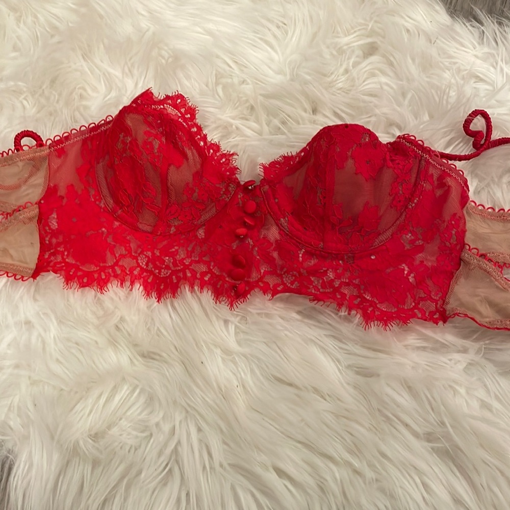 For Love and Lemons Red Lace Bra